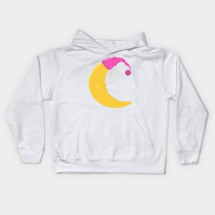 Sleeping Moon, Cute Moon, Yellow Moon, Nightcap Kids Hoodie